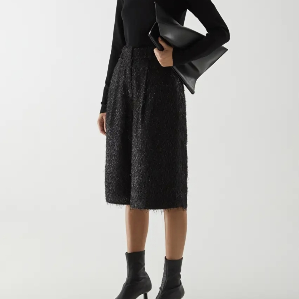 COS Black High-Waist Textured Bermuda Shorts